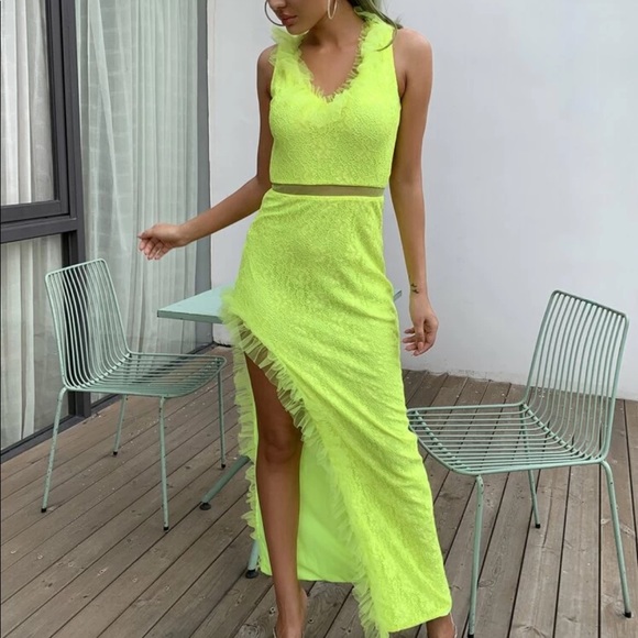 slim fit dress slacks Neon Green Two Piece Set Medium